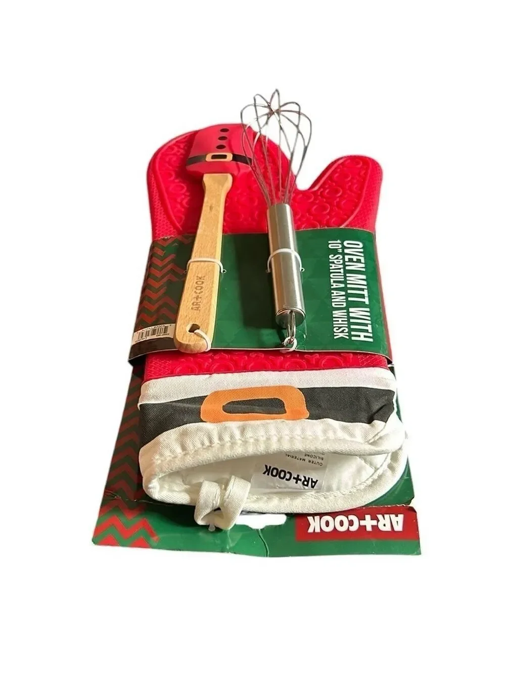 Christmas Baking Set Solid Silicone Potholder Oven Mitt Whisk and Spatula